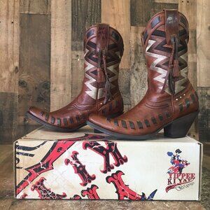 Old Gringo Brown Leather Zigzag Inlay Heeled Boots